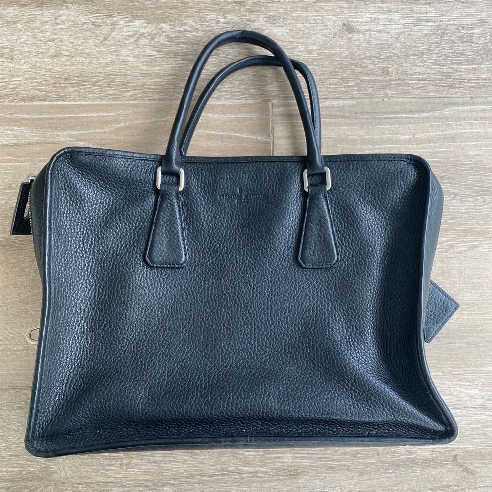 Black pebble leather laptop bag